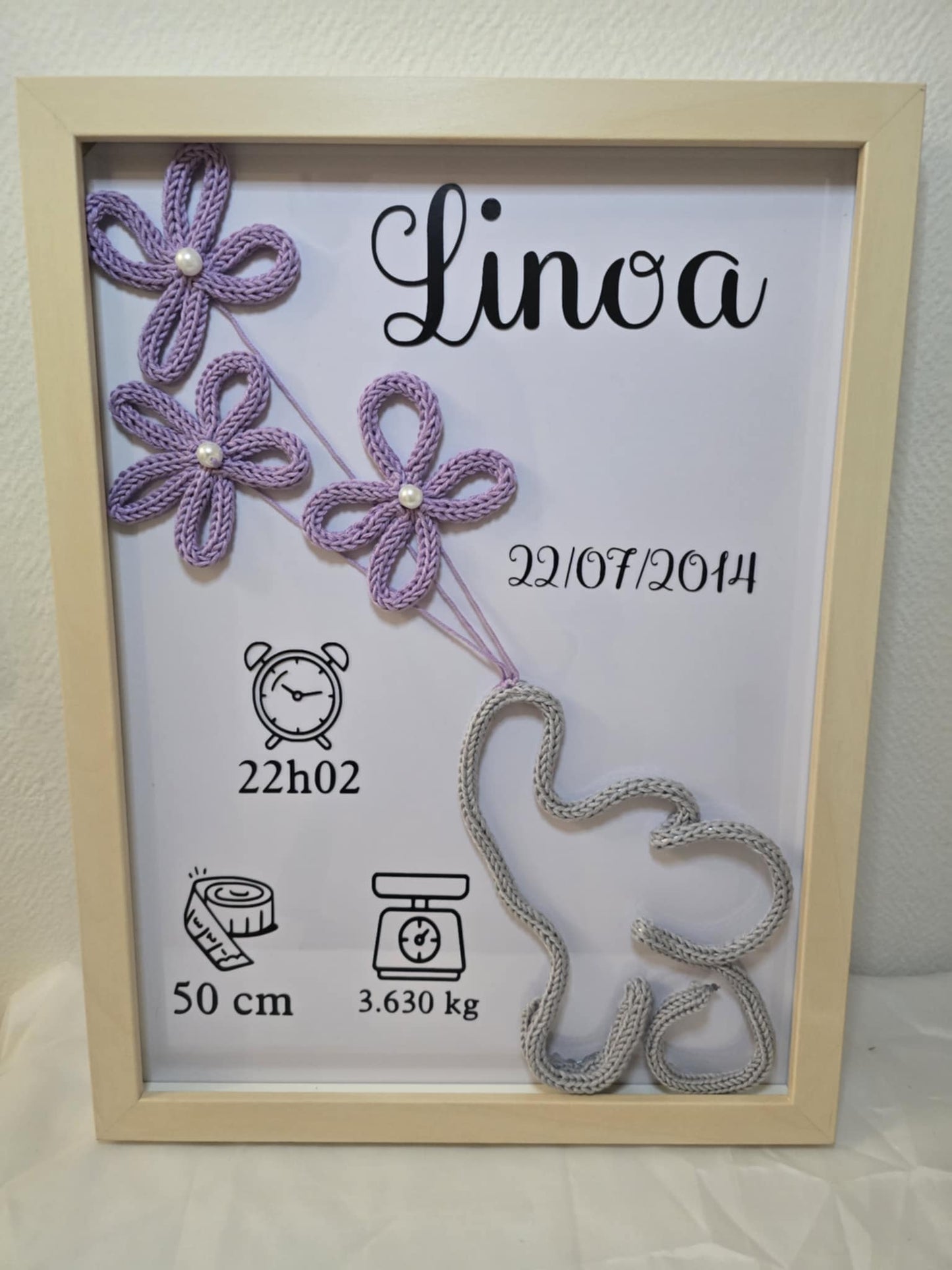 Cadre Naissance Personnalisé en Tricotin – 30x40 cm