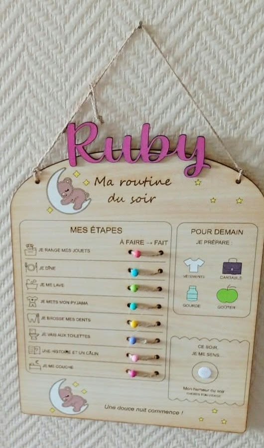 Tableau de routine enfant en bois – Matin, Soir ou Duo
