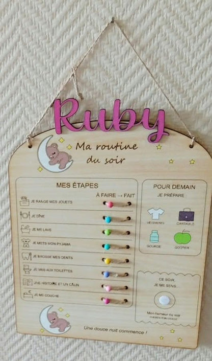 Tableau de routine enfant en bois – Matin, Soir ou Duo