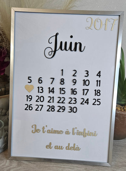 Cadre calendrier personnalisé – Date spéciale, anniversaire ou rencontre