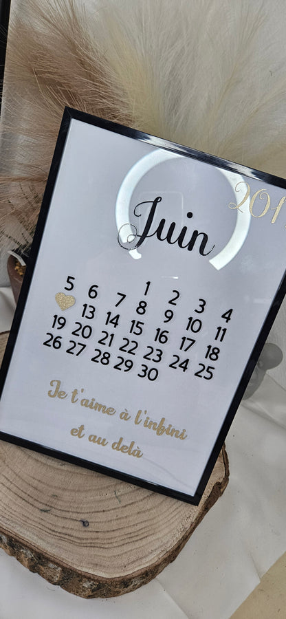 Cadre calendrier personnalisé – Date spéciale, anniversaire ou rencontre