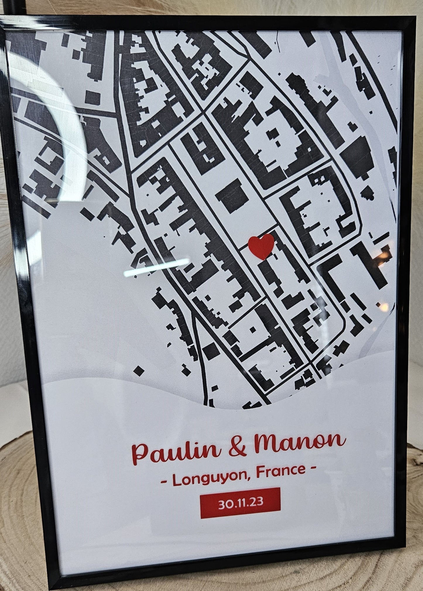 Cadre personnalisé "Lieu de rencontre" – Carte avec prénoms, date et adresse