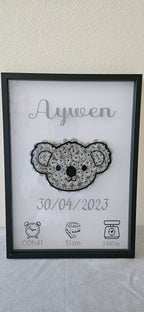Cadre naissance personnalisé "Roses 3D" – Décoration bébé avec prénom, date et détails de naissance