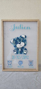 Cadre naissance personnalisé "Roses 3D" – Décoration bébé avec prénom, date et détails de naissance