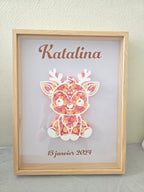 Cadre naissance personnalisé "Roses 3D" – Décoration bébé avec prénom, date et détails de naissance