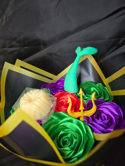 Bouquet princesse en satin – roses artificielles & fondant parfumé artisanal