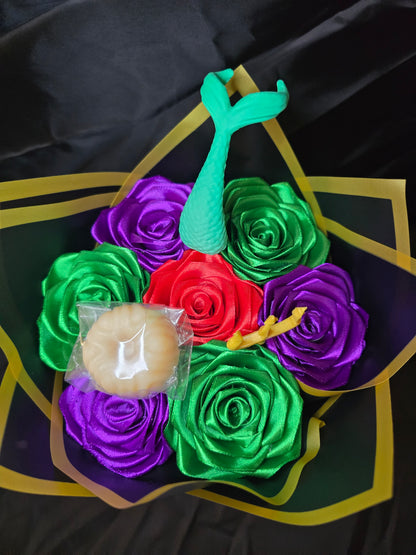 Bouquet princesse en satin – roses artificielles & fondant parfumé artisanal