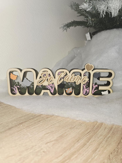 Cadeau personnalisé en bois – Je/On t’aime – Pour Mamie, Maman, Papa ou Papi