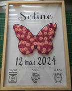 Cadre naissance personnalisé "Roses 3D" – Décoration bébé avec prénom, date et détails de naissance