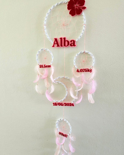 Attrape rêve naissance personnalisé – Prénom, date et poids du bébé