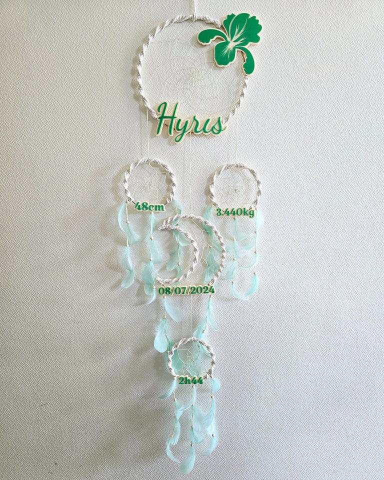 Attrape rêve naissance personnalisé – Prénom, date et poids du bébé