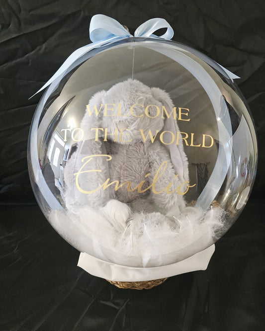 Coffret Naissance Personnalisé - Ballon Bulle avec Peluche