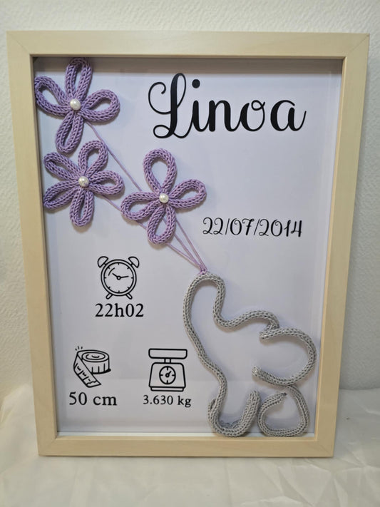 Cadre Naissance Personnalisé en Tricotin – 30x40 cm