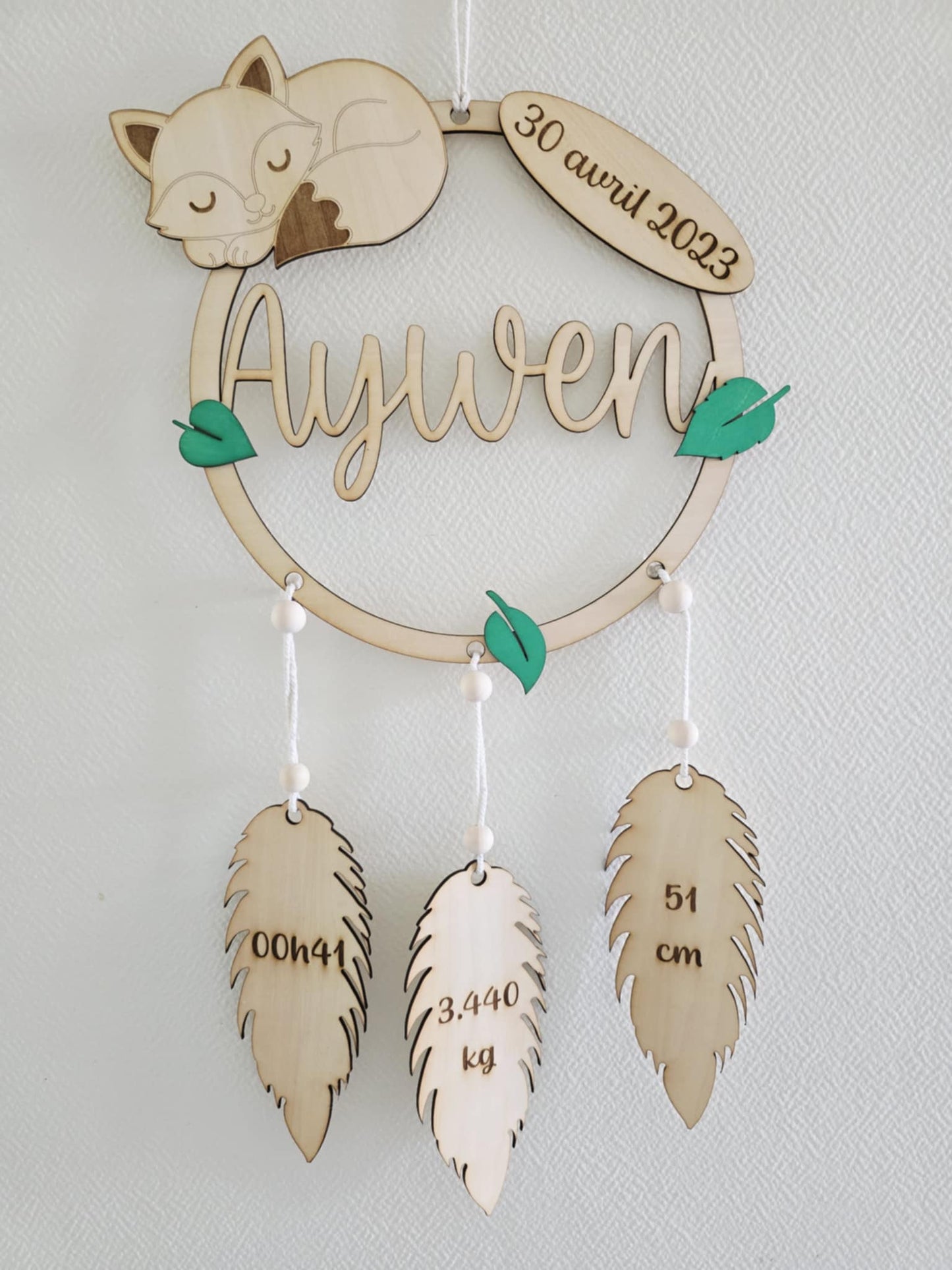 Attrape-rêves de naissance personnalisé en bois