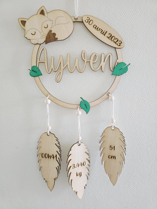 Attrape-rêves de naissance personnalisé en bois