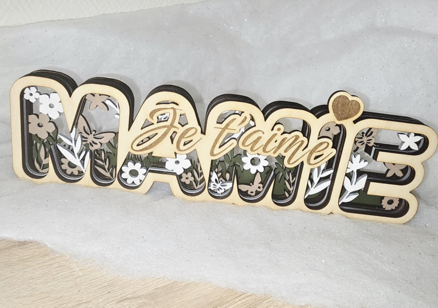 Cadeau personnalisé en bois – Je/On t’aime – Pour Mamie, Maman, Papa ou Papi