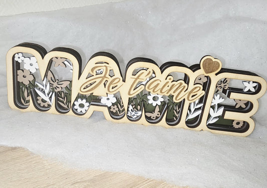 Cadeau personnalisé en bois – Je/On t’aime – Pour Mamie, Maman, Papa ou Papi