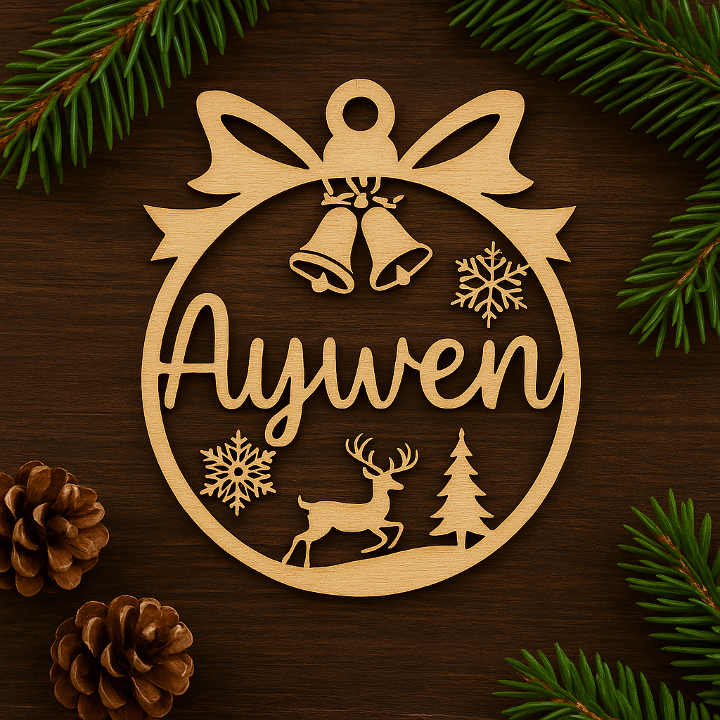Boule de Noël personnalisée en bois avec prénom