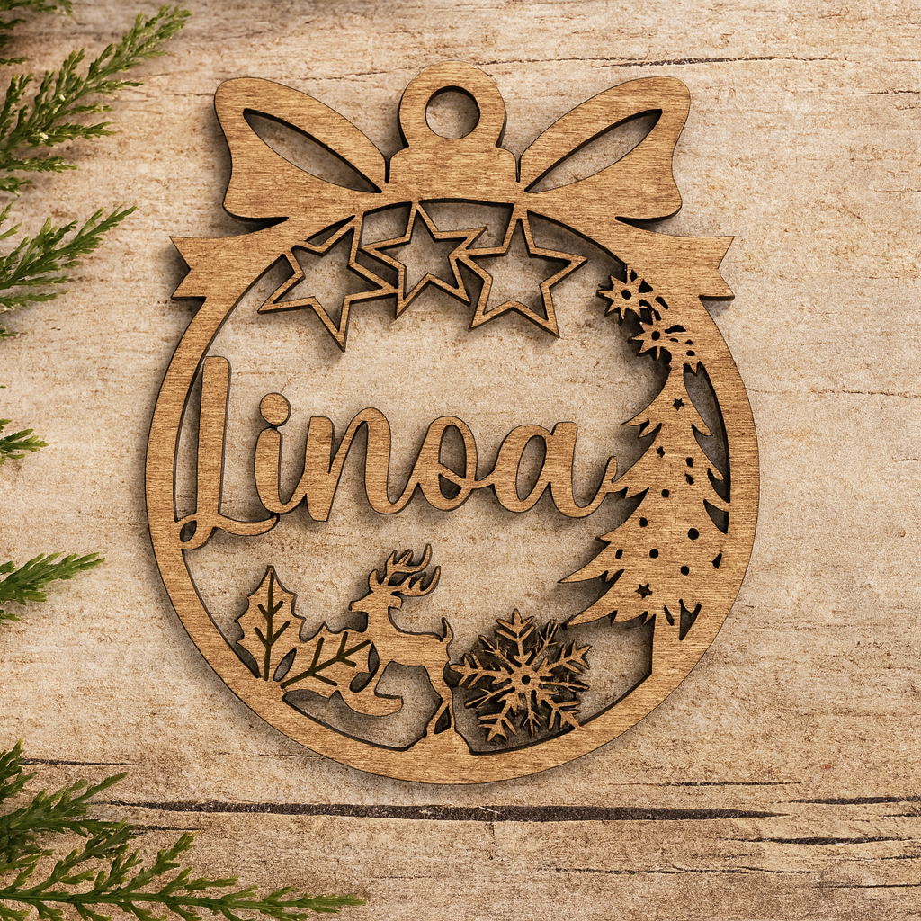 Boule de Noël personnalisée en bois avec prénom