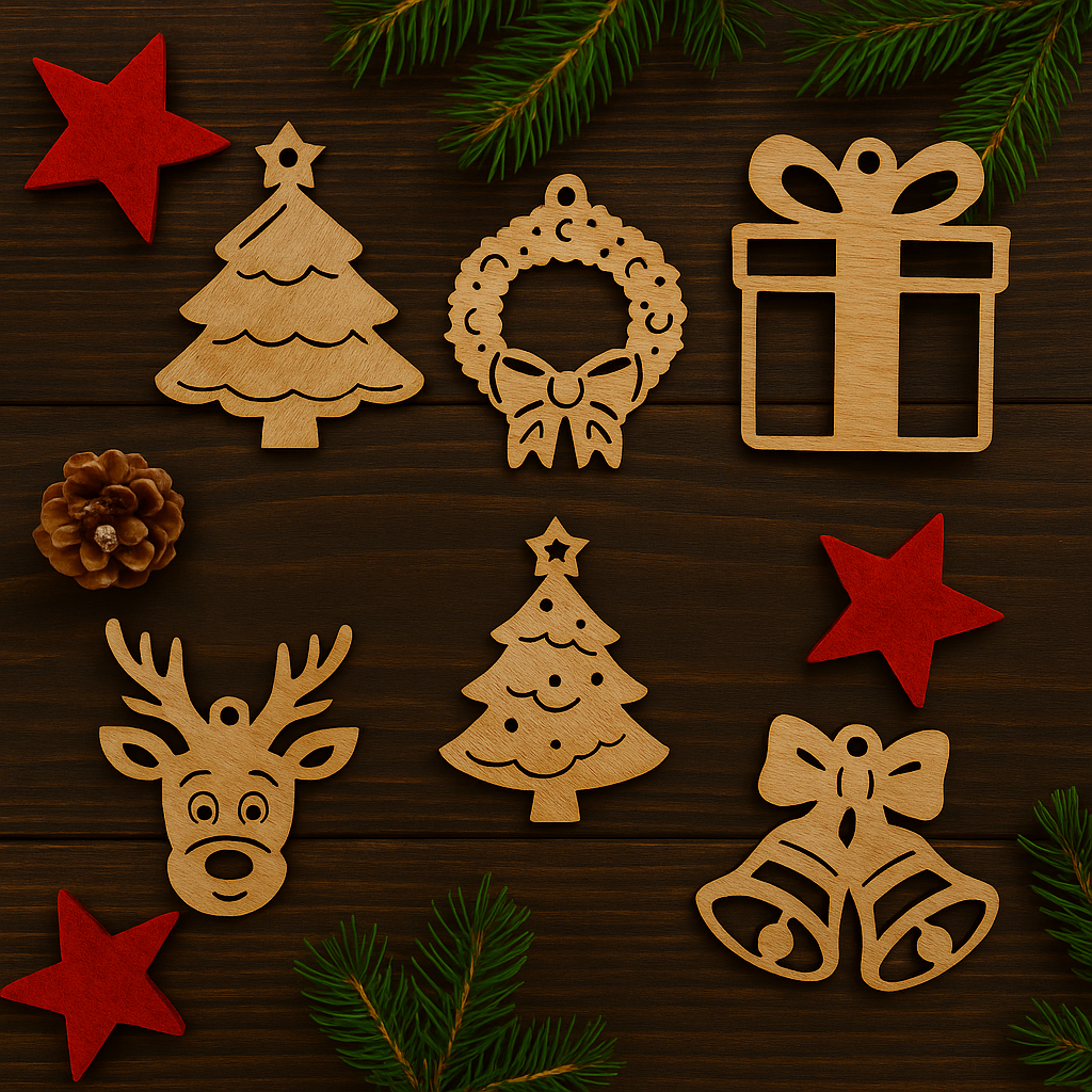Box de décorations de Noël en bois – Set de 6 pièces