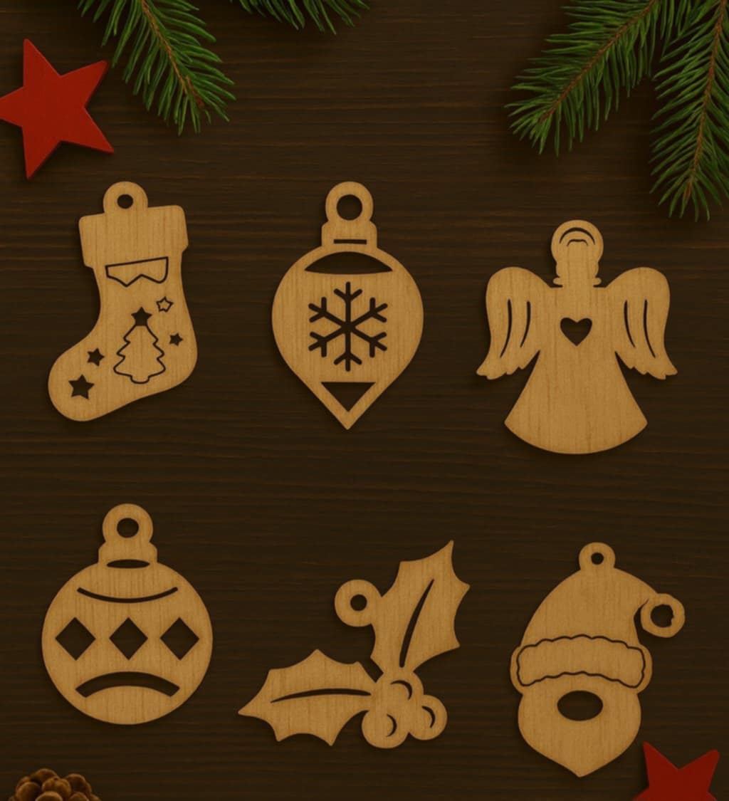 Box de décorations de Noël en bois – Set de 6 pièces