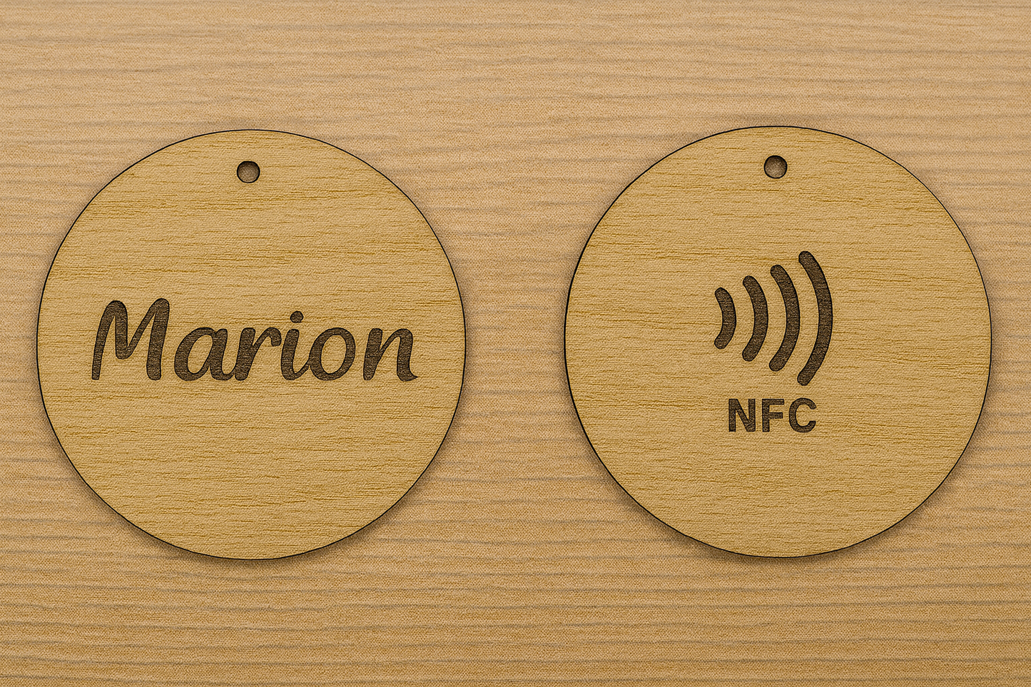 Porte-clé en bois personnalisé NFC – Gravure prénom et design unique