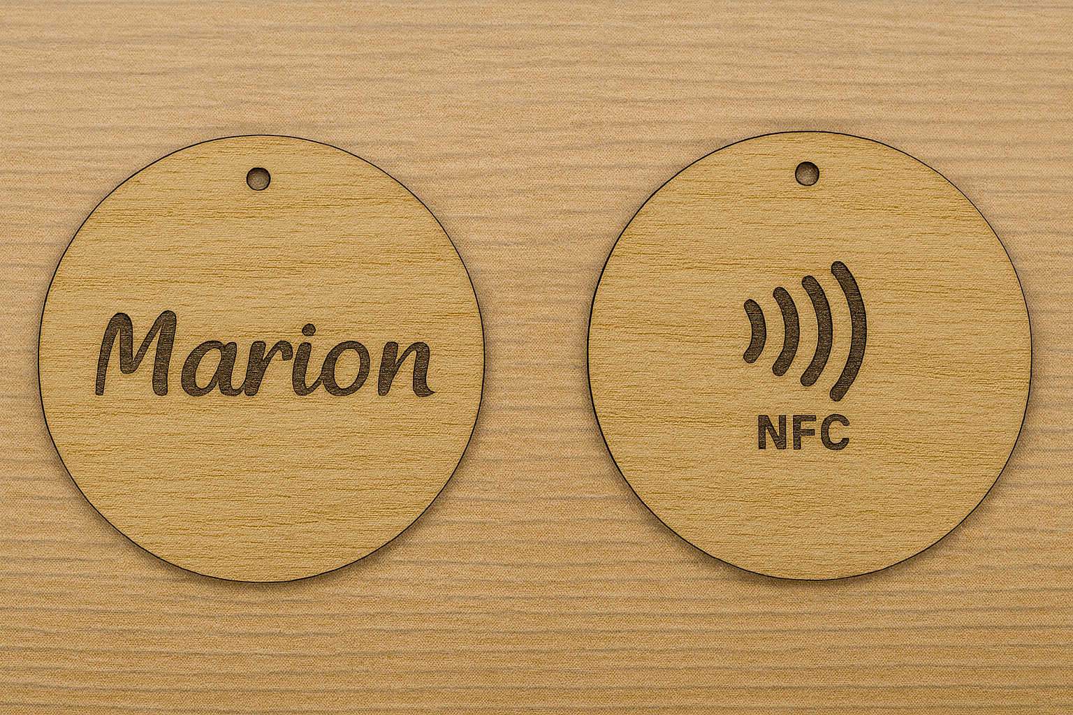Porte-clé en bois personnalisé NFC – Gravure prénom et design unique