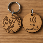Porte-clé en bois personnalisé NFC – Gravure prénom et design unique