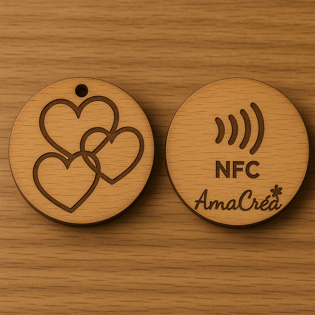 Porte-clé en bois personnalisé NFC – Gravure prénom et design unique