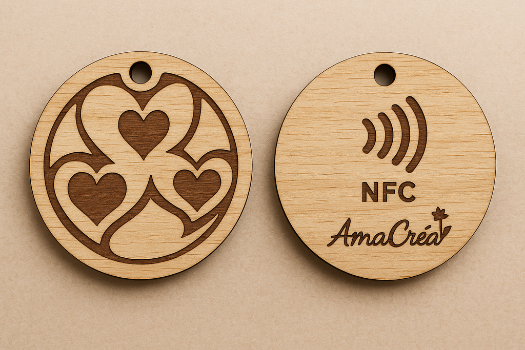 Porte-clé en bois personnalisé NFC – Gravure prénom et design unique