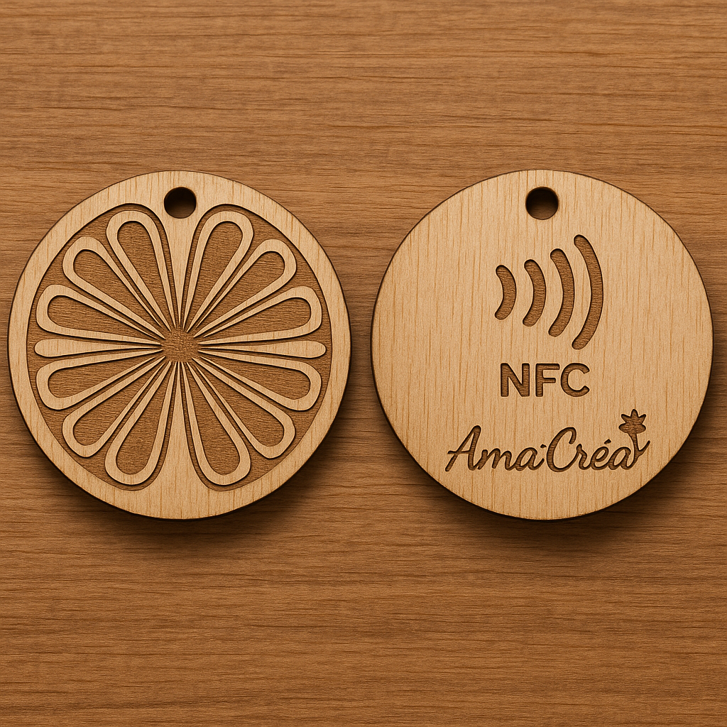 Porte-clé en bois personnalisé NFC – Gravure prénom et design unique