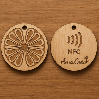 Porte-clé en bois personnalisé NFC – Gravure prénom et design unique