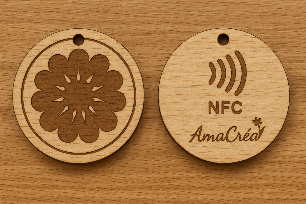 Porte-clé en bois personnalisé NFC – Gravure prénom et design unique