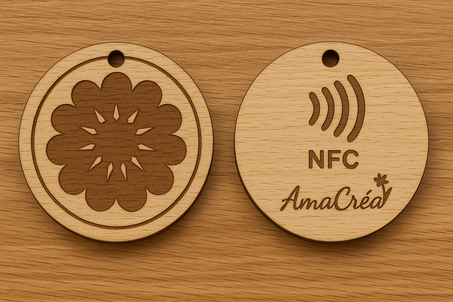 Porte-clé en bois personnalisé NFC – Gravure prénom et design unique