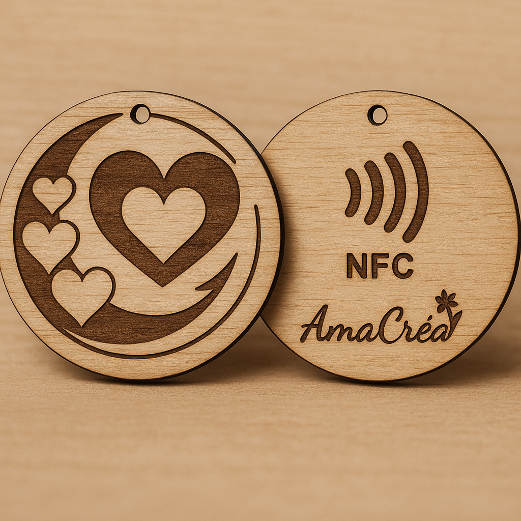 Porte-clé en bois personnalisé NFC – Gravure prénom et design unique