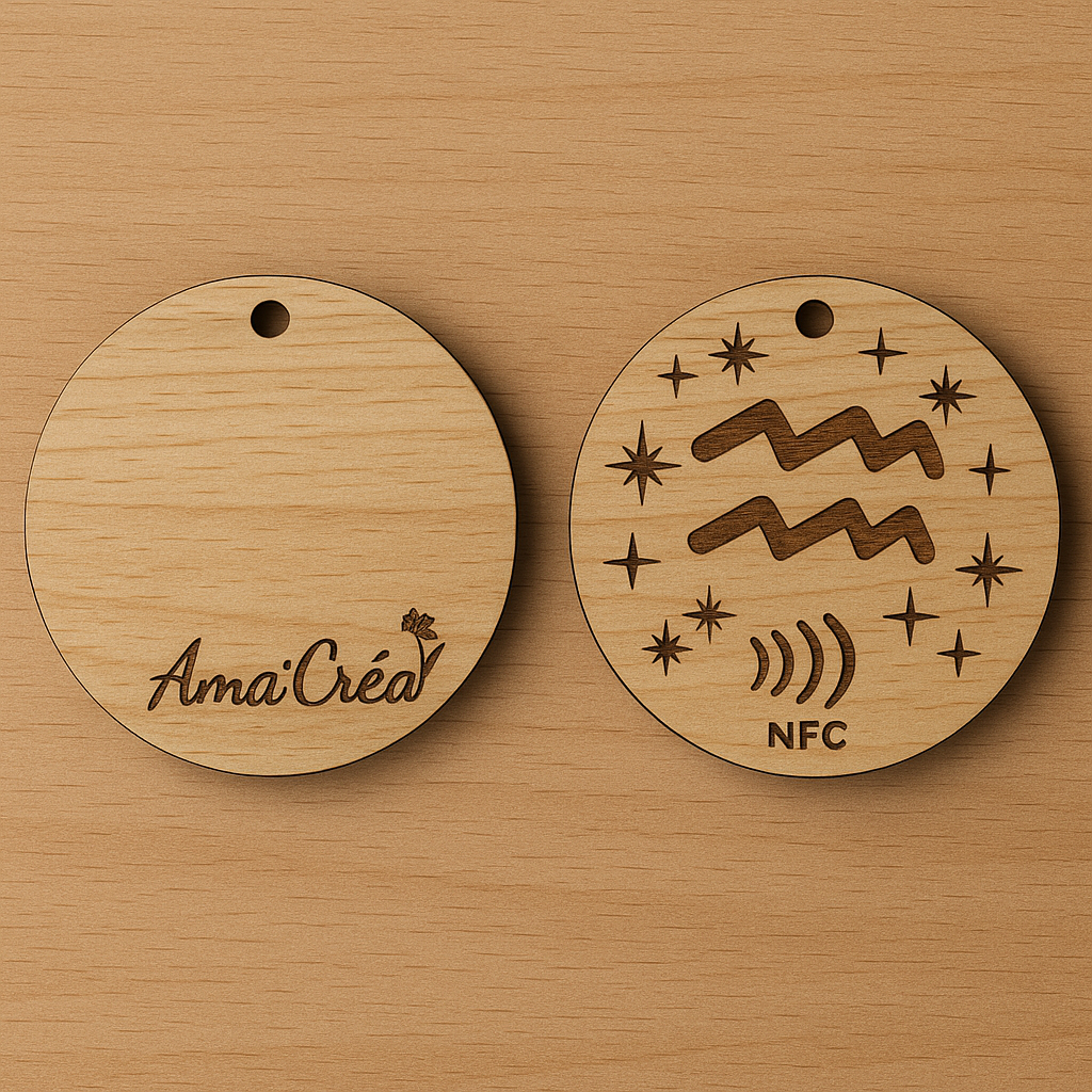 Porte-clé en bois personnalisé NFC – Gravure prénom et design unique
