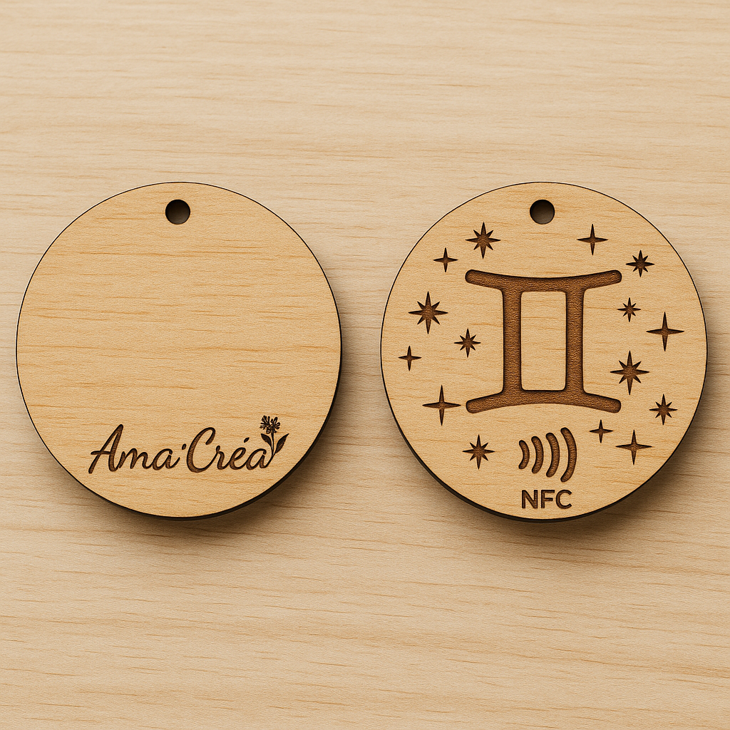 Porte-clé en bois personnalisé NFC – Gravure prénom et design unique