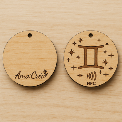 Porte-clé en bois personnalisé NFC – Gravure prénom et design unique