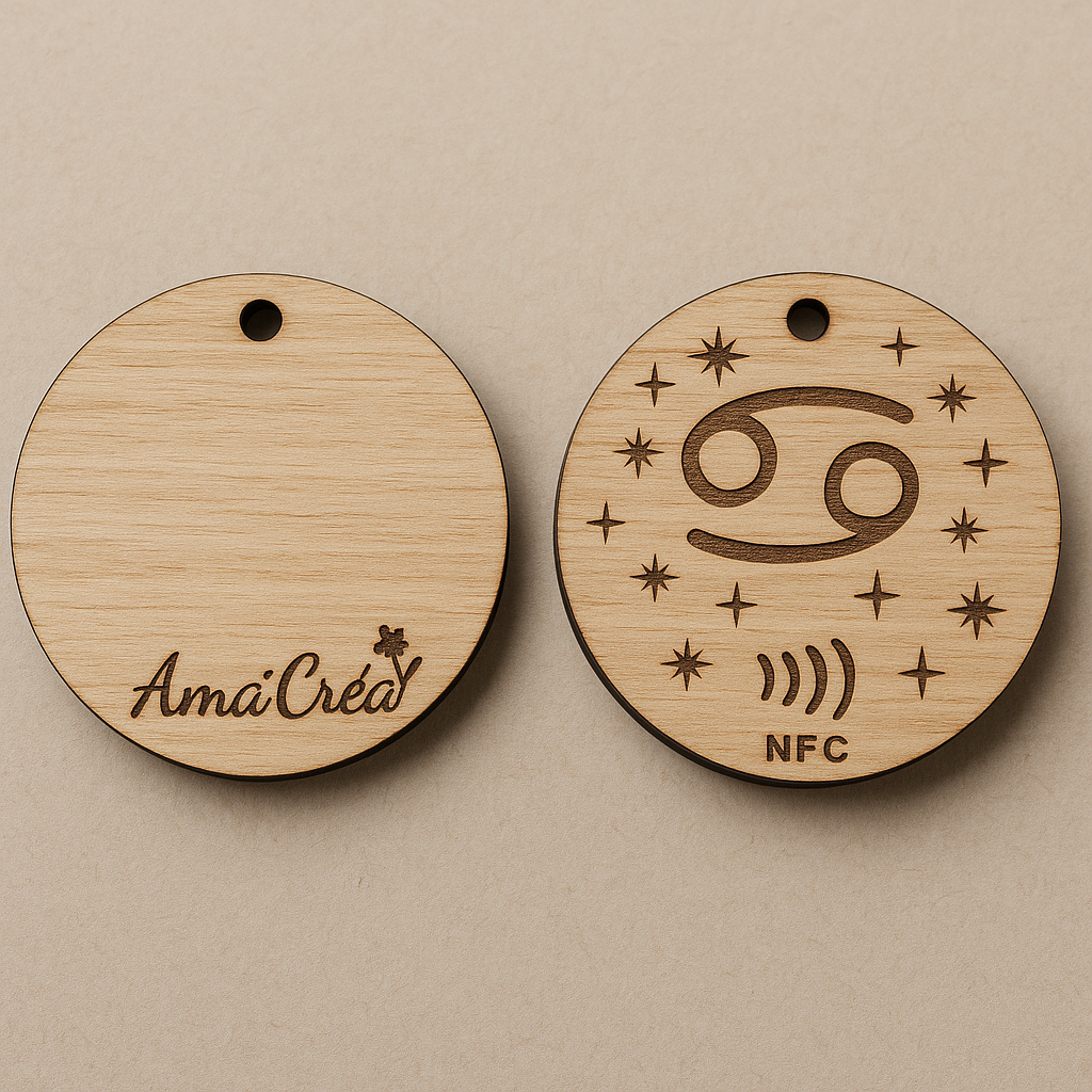 Porte-clé en bois personnalisé NFC – Gravure prénom et design unique