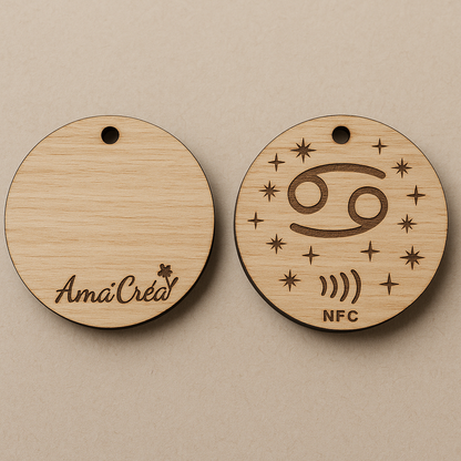 Porte-clé en bois personnalisé NFC – Gravure prénom et design unique