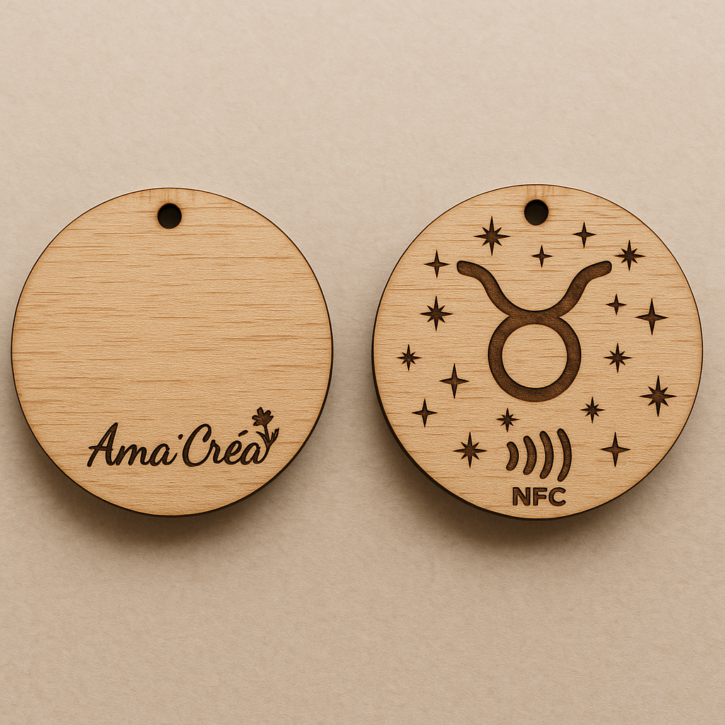 Porte-clé en bois personnalisé NFC – Gravure prénom et design unique