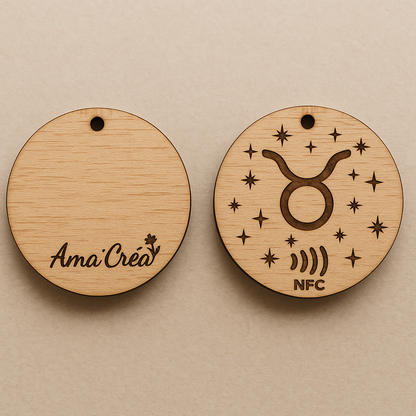 Porte-clé en bois personnalisé NFC – Gravure prénom et design unique