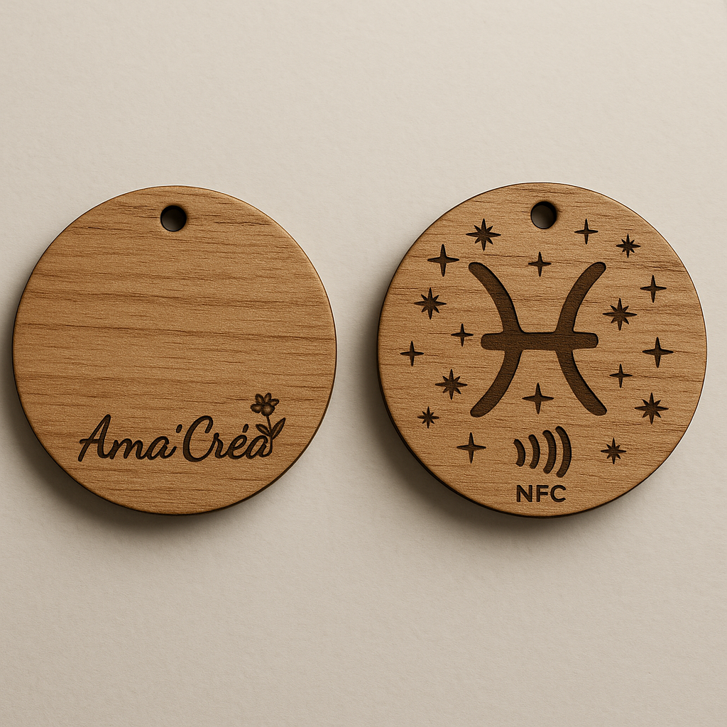 Porte-clé en bois personnalisé NFC – Gravure prénom et design unique