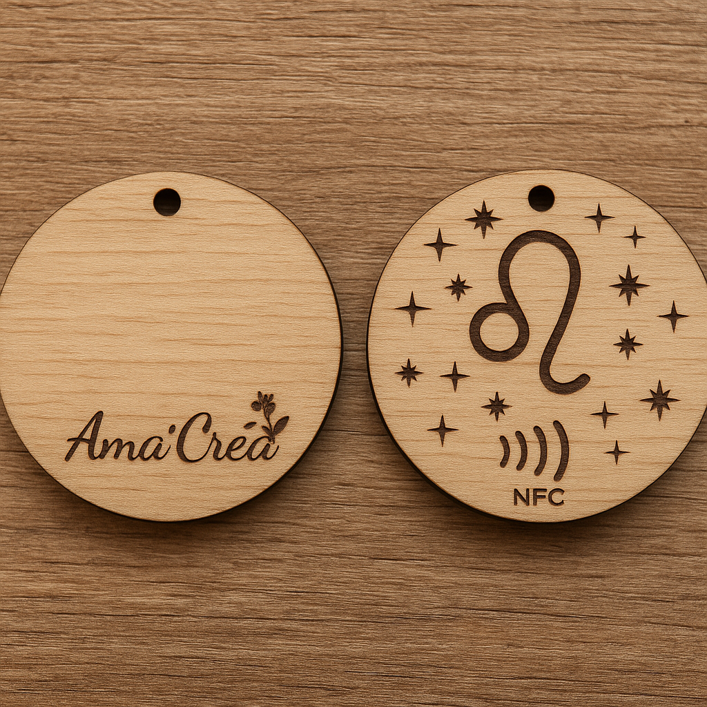 Porte-clé en bois personnalisé NFC – Gravure prénom et design unique