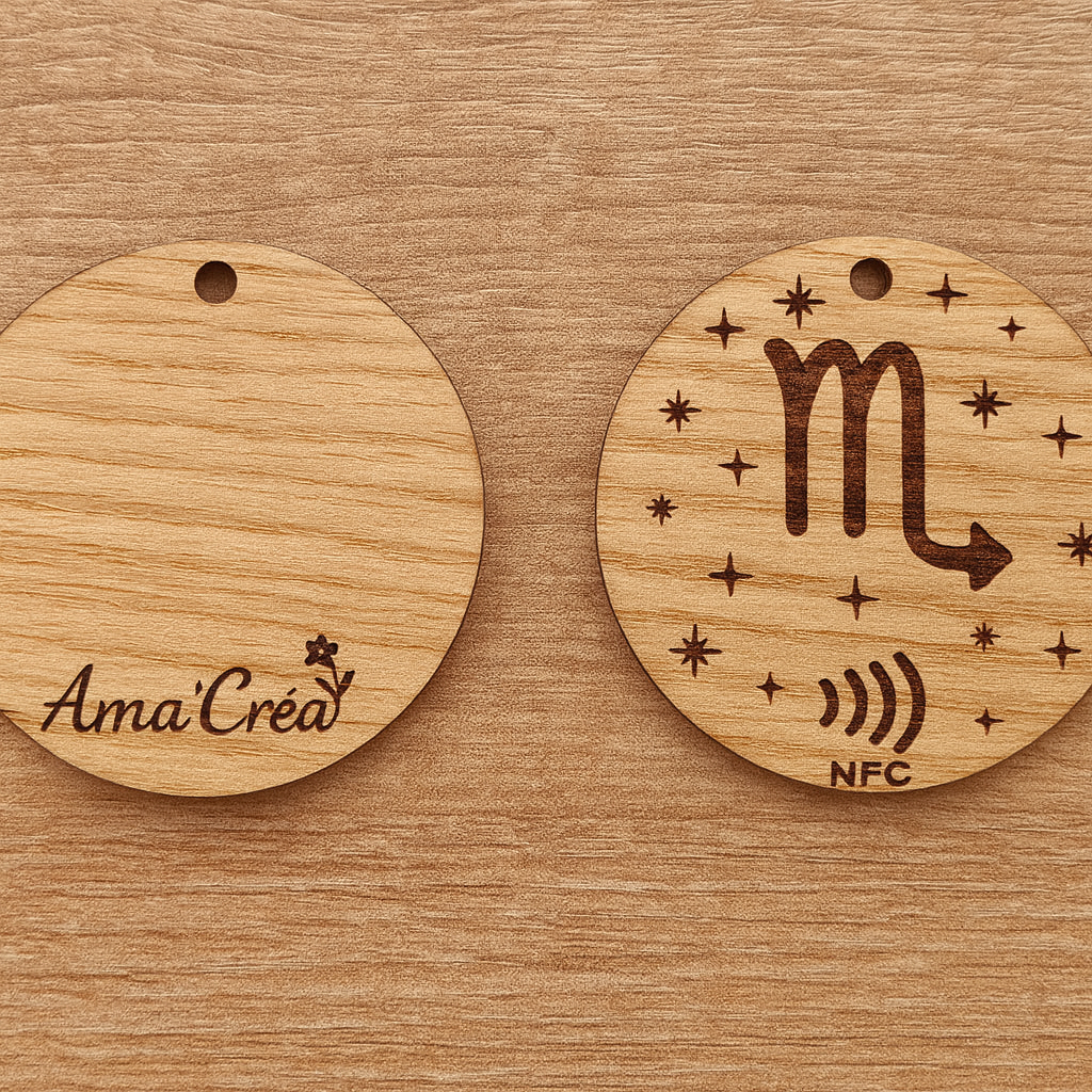 Porte-clé en bois personnalisé NFC – Gravure prénom et design unique