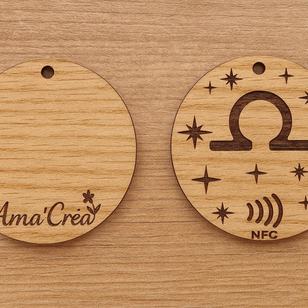 Porte-clé en bois personnalisé NFC – Gravure prénom et design unique