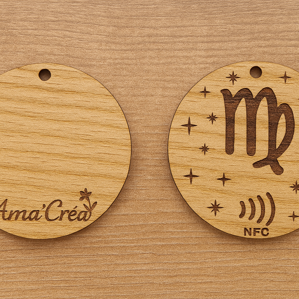 Porte-clé en bois personnalisé NFC – Gravure prénom et design unique