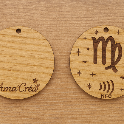 Porte-clé en bois personnalisé NFC – Gravure prénom et design unique