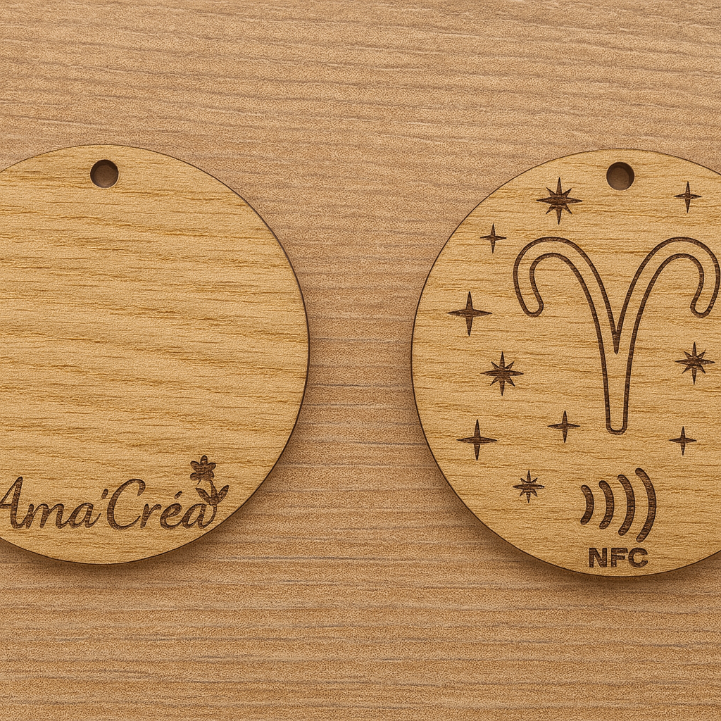 Porte-clé en bois personnalisé NFC – Gravure prénom et design unique