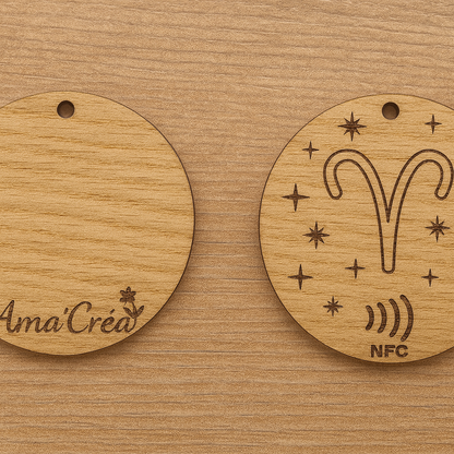 Porte-clé en bois personnalisé NFC – Gravure prénom et design unique